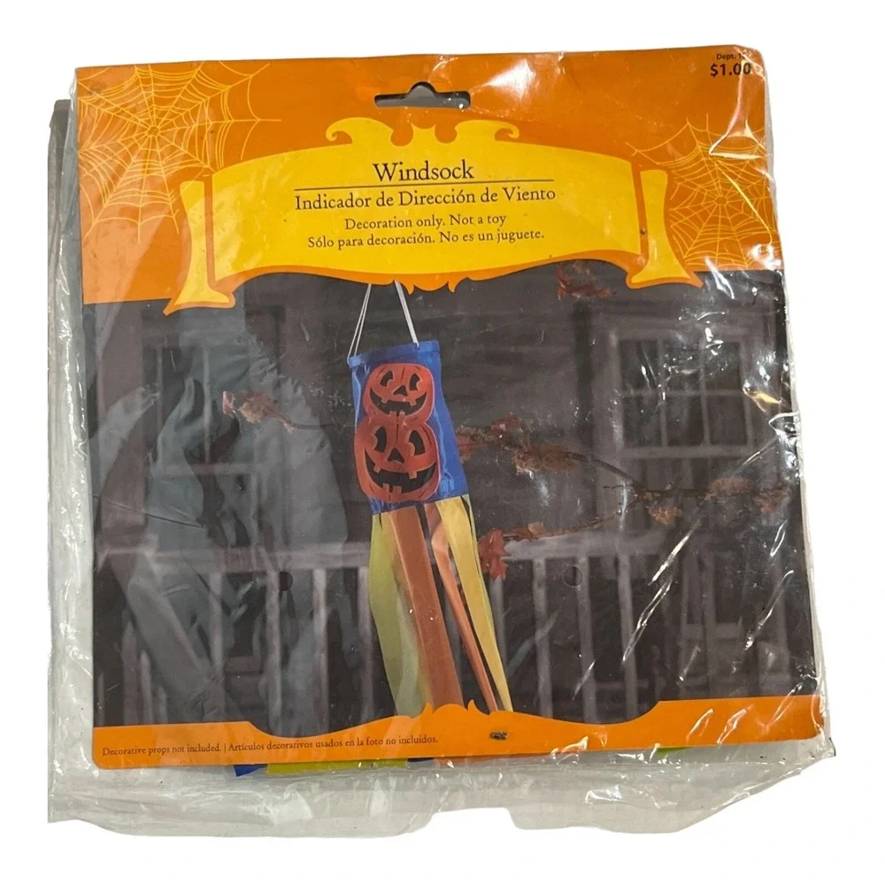 Vintage Jeanmarie Halloween Door Decoration 6' x2.5' Witch + 2 Wind Socks 1995